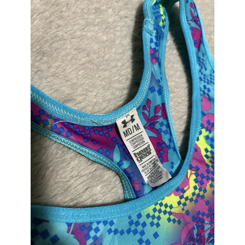 New Under Armour Women's Medium Compression Sports Bra Multi Color Floral Gym - Picture 4 of 6